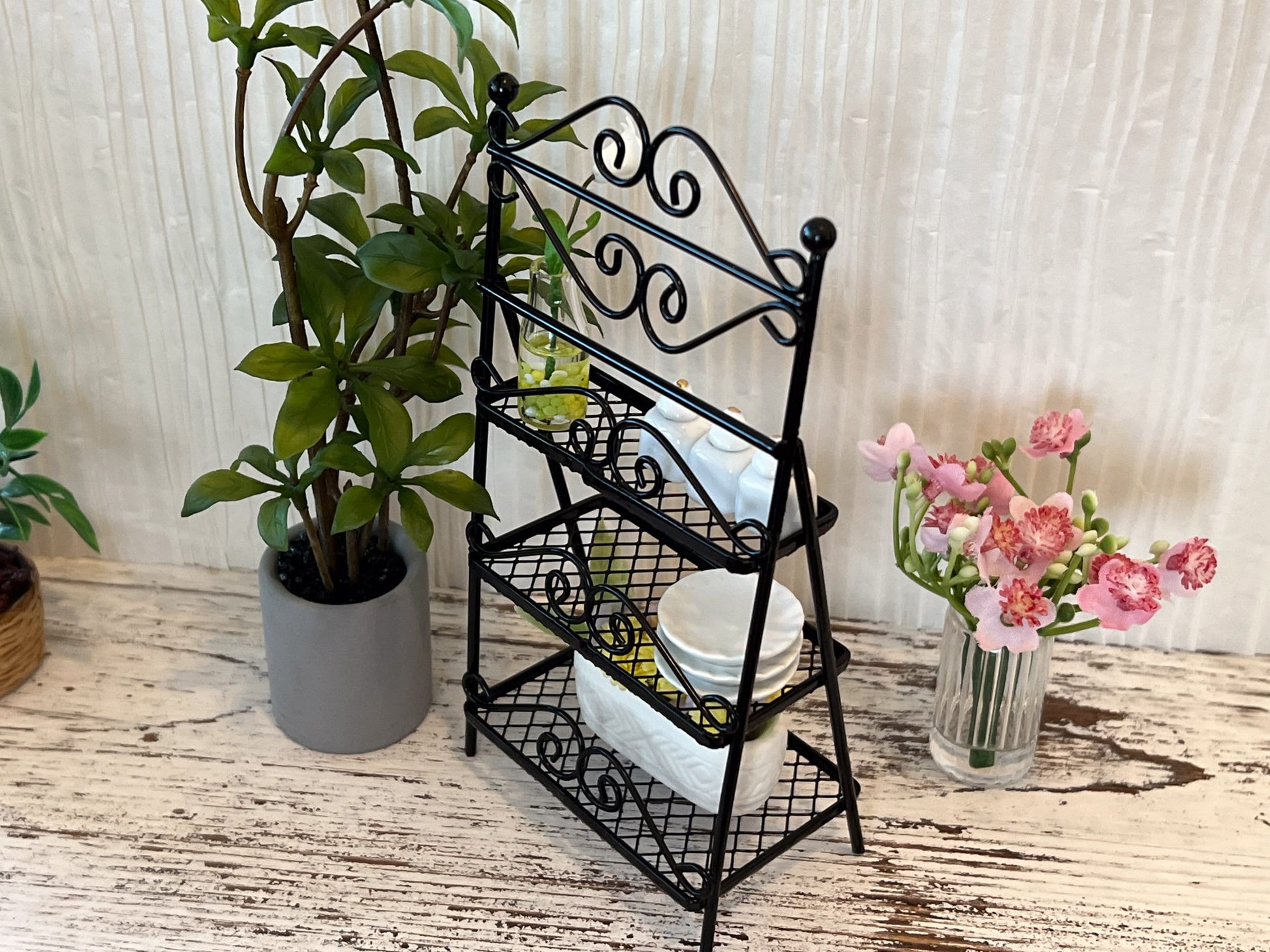 Miniature Wrought Iron Three Tier Shelving - 1:12 Scale - Dollhouse Furniture Black Plant Display __etsy:6111147035