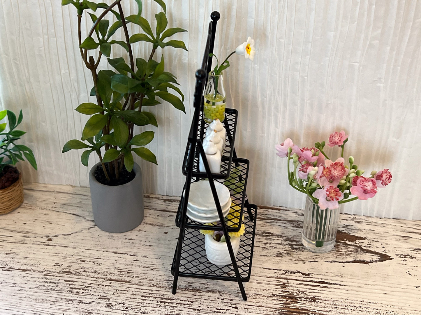 Miniature Wrought Iron Three Tier Shelving - 1:12 Scale - Dollhouse Furniture Black Plant Display __etsy:6111147031