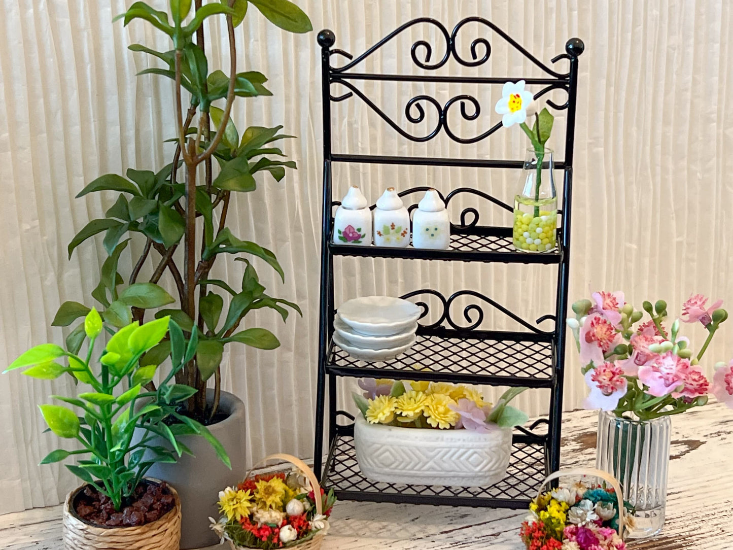Miniature Wrought Iron Three Tier Shelving - 1:12 Scale - Dollhouse Furniture Black Plant Display __etsy:6063080042