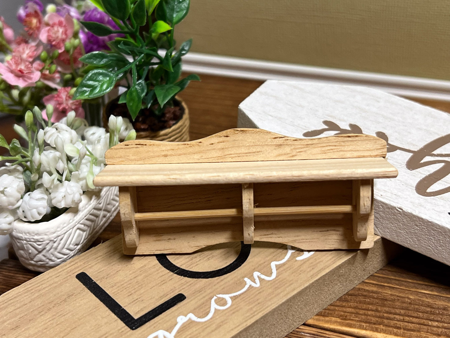 Solid Oakwood Miniature Wall Shelf, 1:12 Scale Dollhouse Kitchen Rack __etsy:5794589487