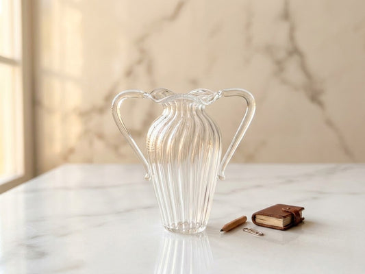 1:6 Scale Miniature Clear Glass Vase with Handles – Dollhouse Living Room, Dining Room & Garden Decor
