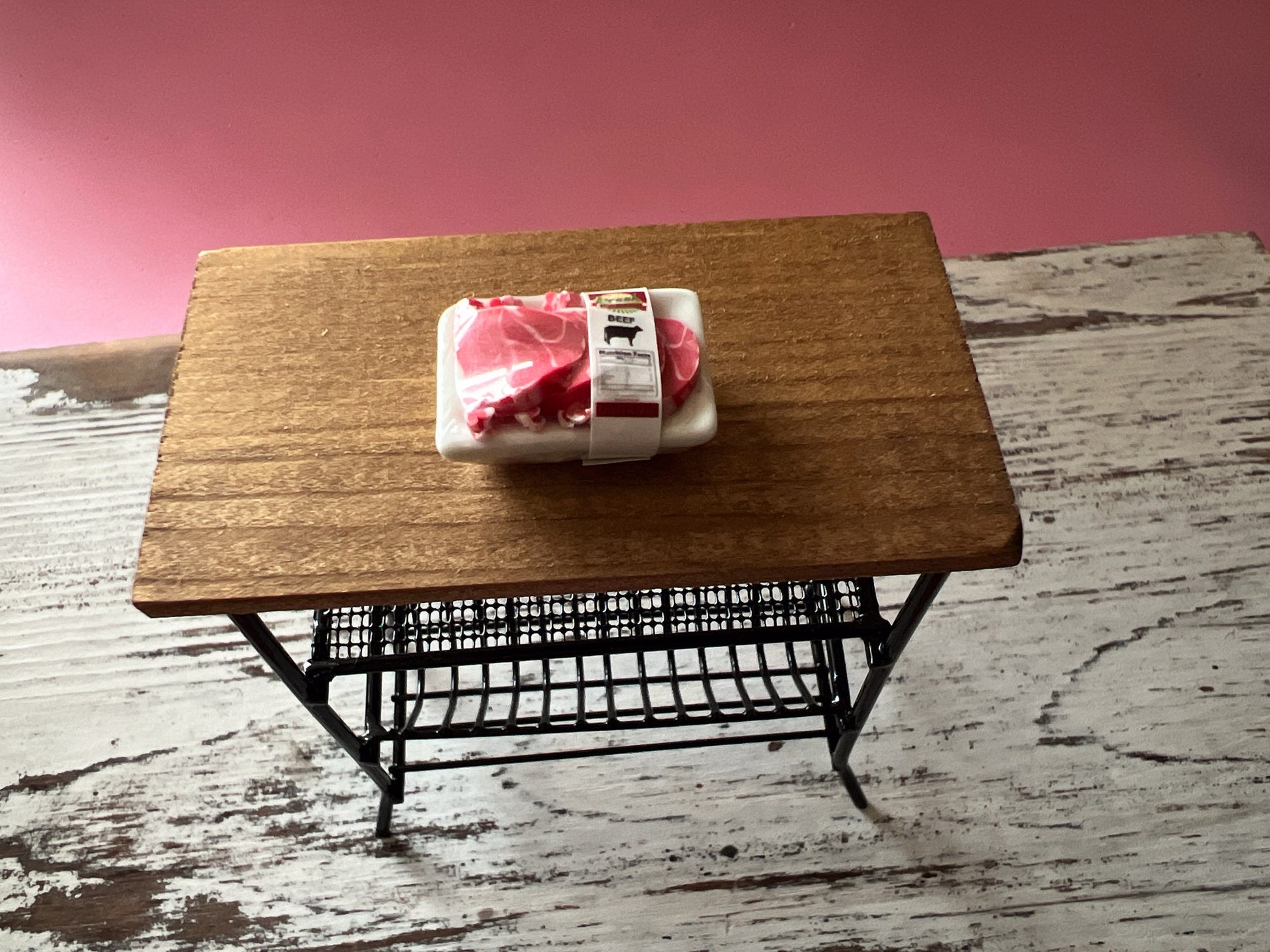 Miniature Meat Pack on Ceramic Tray 1:12 Scale-Dollhouse Food with Nutritional Label Facts __etsy:5416319154