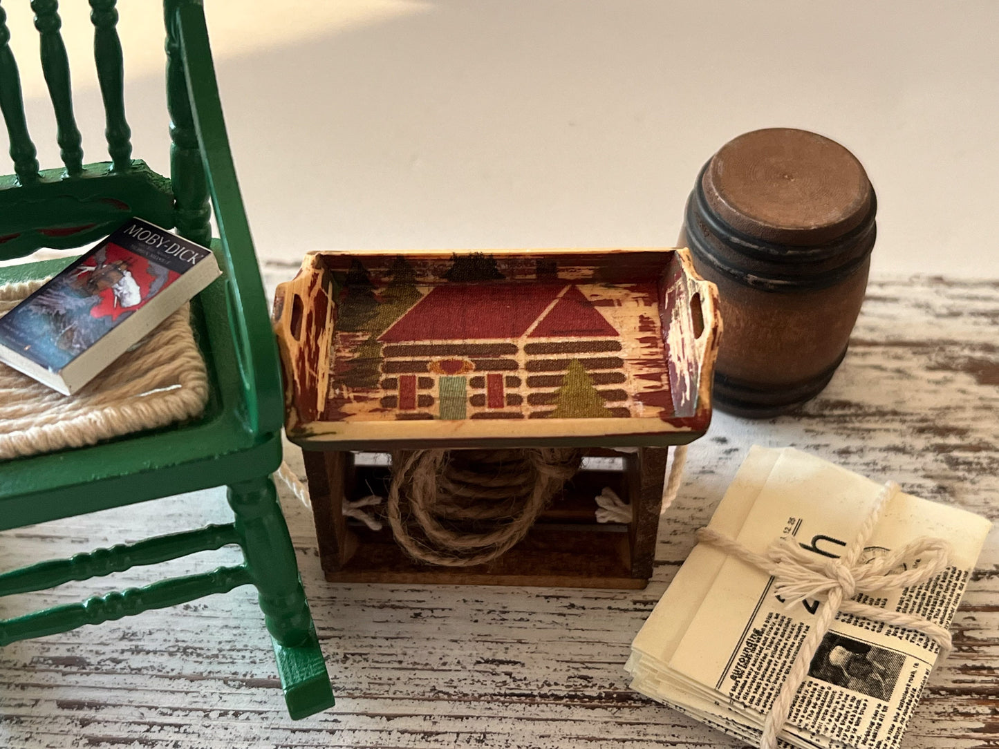 Dollhouse Miniature Wood Tray – Cabin Decoupage, 1:12 Scale __etsy:5496274969