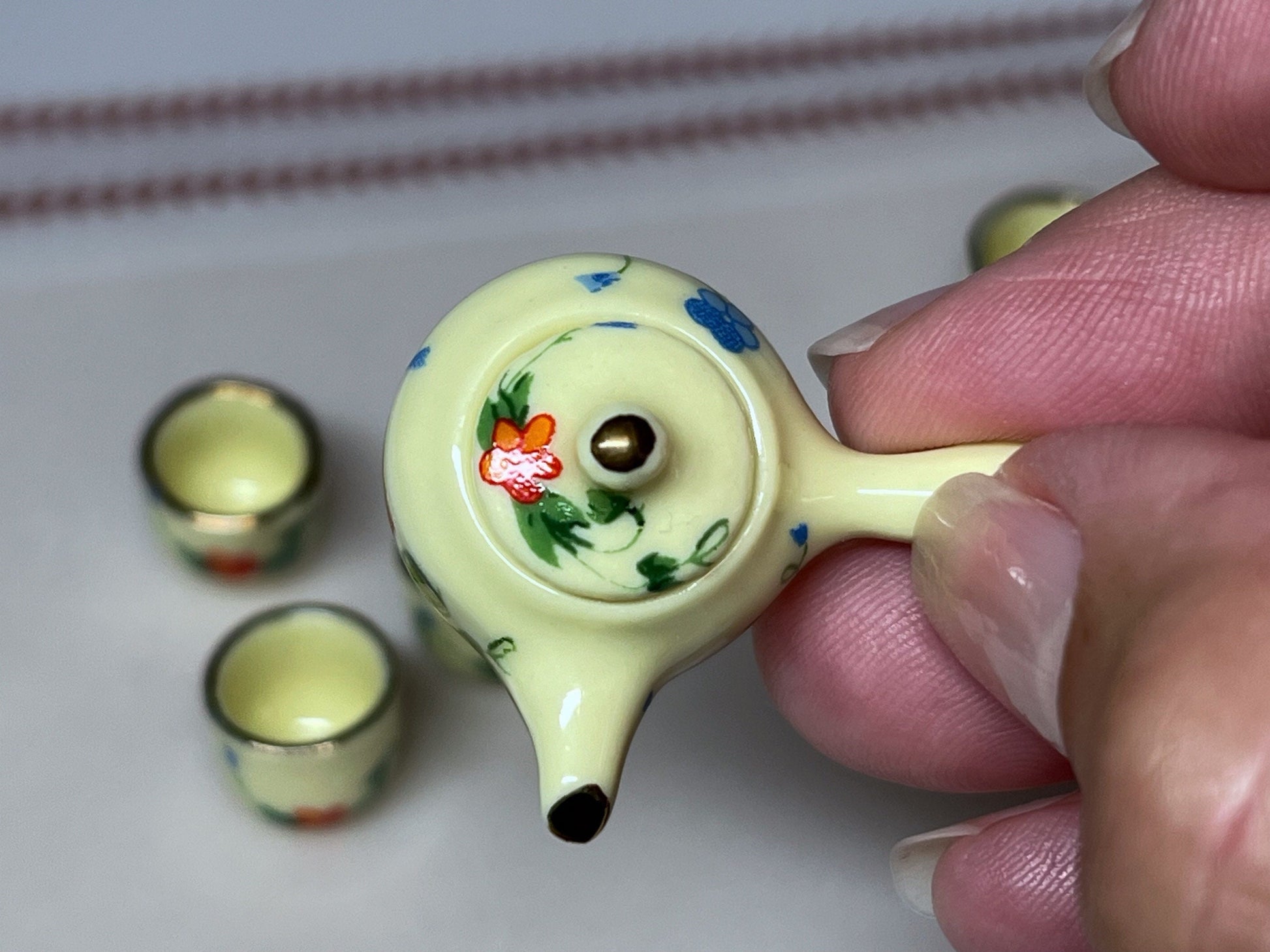 Miniature Porcelain Tea Set 1:12 Scale - Dollhouse 6PC Teatime Set Yellow __etsy:5559665268