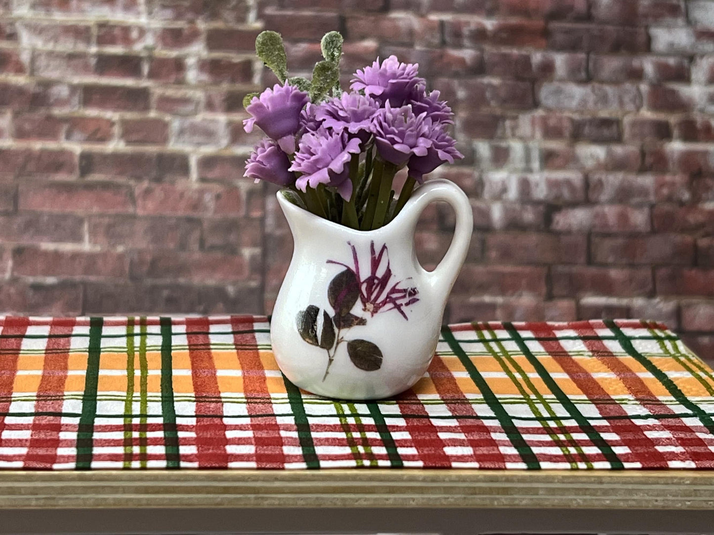 Miniature White Ceramic Vase, 1:6 Scale – Dollhouse Decor with Purple or Blue Flowers __etsy:5564543660
