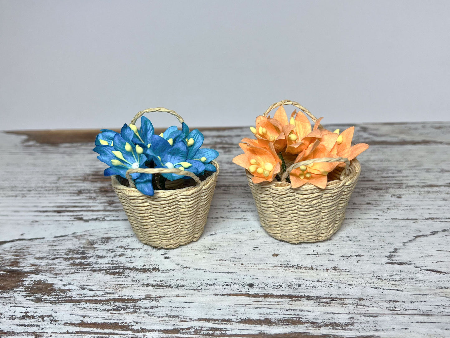 Miniature Woven Basket 1 :12 Scale - Dollhouse Basket with Paper Lily Flowers __etsy:5610357665