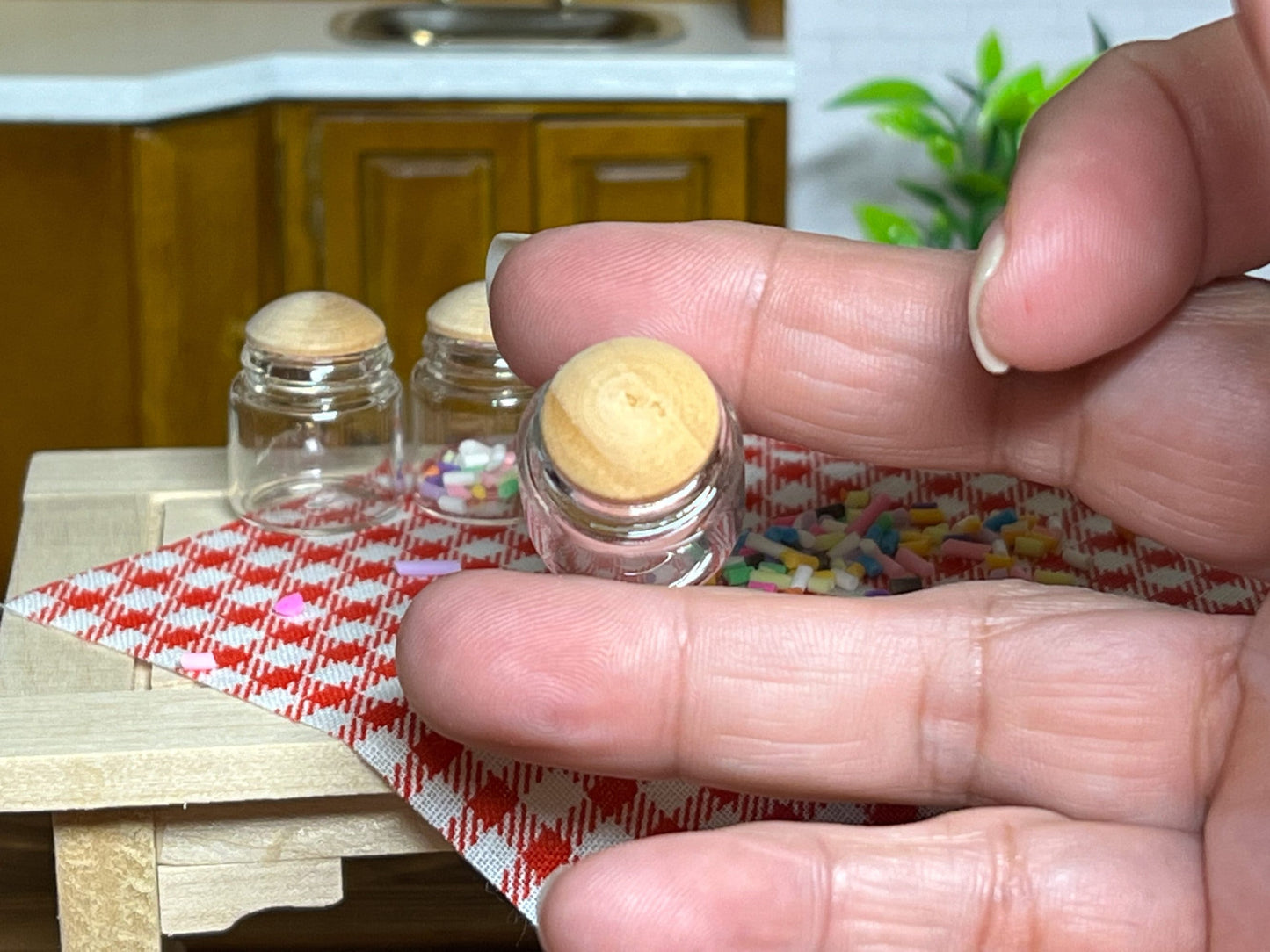 Miniature Glass Jar with Wooden Lid - 1:12 Scale - Dollhouse Kitchen Decor __etsy:5624220512