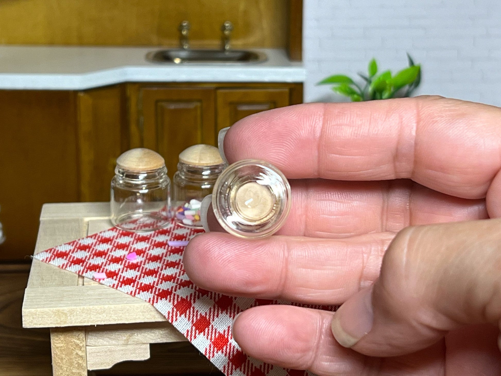 Miniature Glass Jar with Wooden Lid - 1:12 Scale - Dollhouse Kitchen Decor __etsy:5624220514