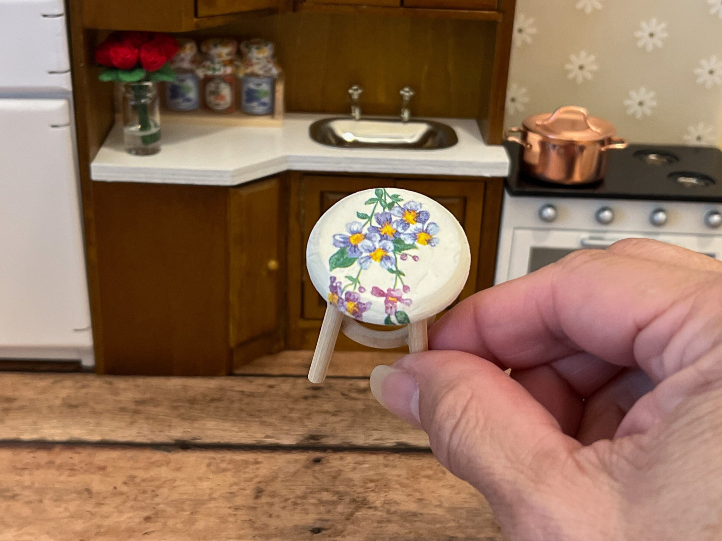 Miniature Round Stepping Stool – 1:12  Handcrafted Dollhouse Furniture __etsy:5671248650