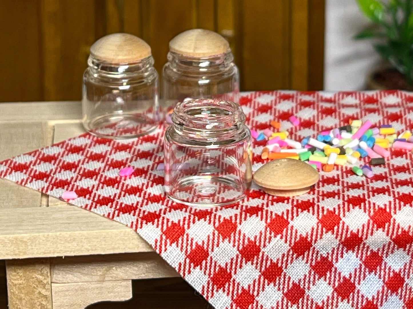 Miniature Glass Jar with Wooden Lid - 1:12 Scale - Dollhouse Kitchen Decor __etsy:5672292993