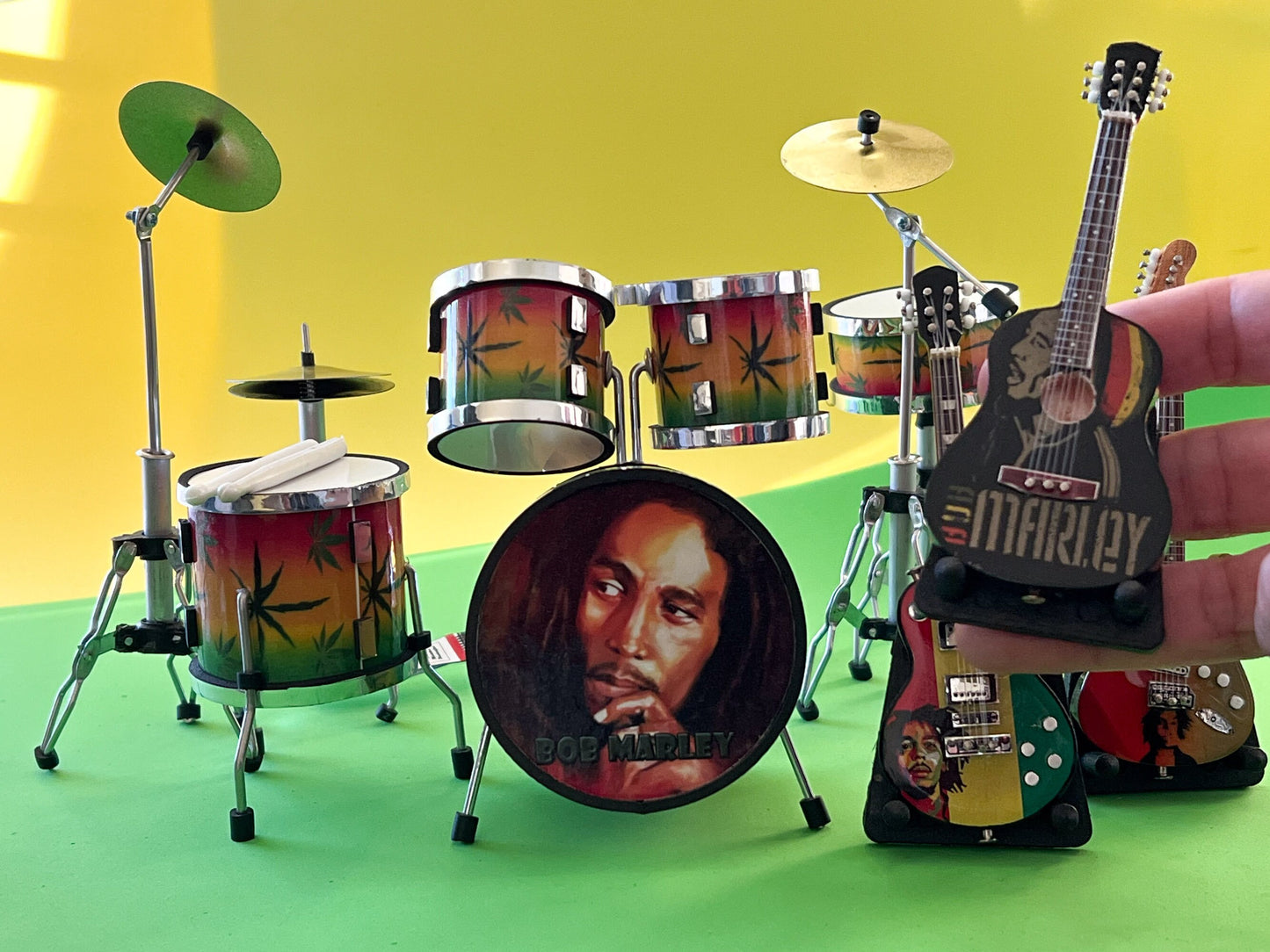 Miniature Bob Marley Drum Set with Guitars 1:12 Scale  – Reggae Music Room __etsy:5683142998