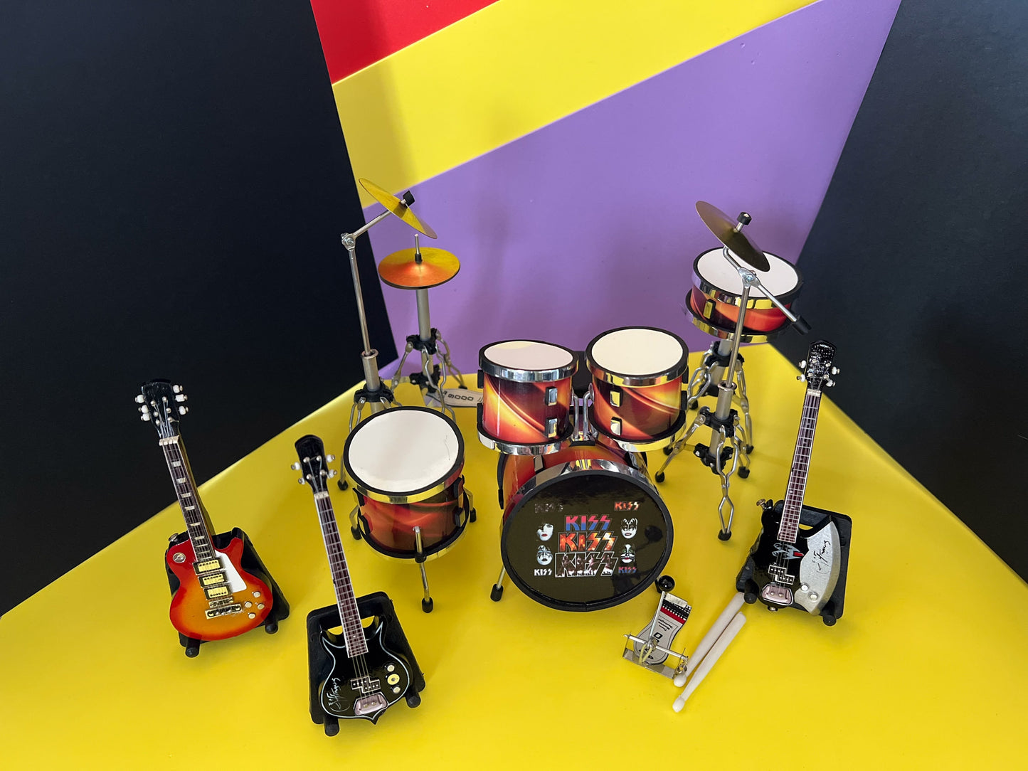 Miniature KISS Drum and Guitar Set - 1:12 Scale  -  Dollhouse Music Room Drums __etsy:5685113904