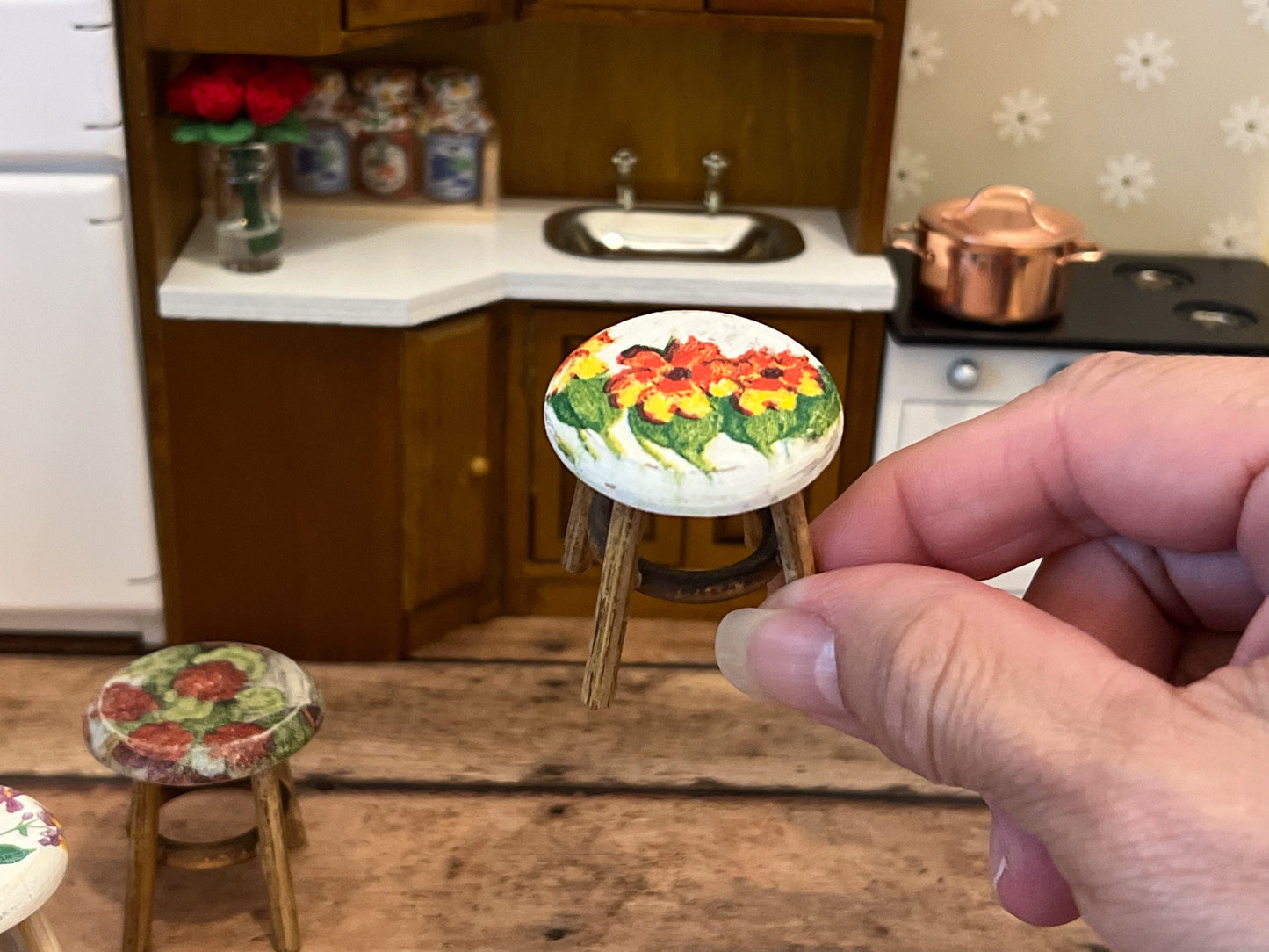Miniature Round Stepping Stool – 1:12  Handcrafted Dollhouse Furniture __etsy:5719296279