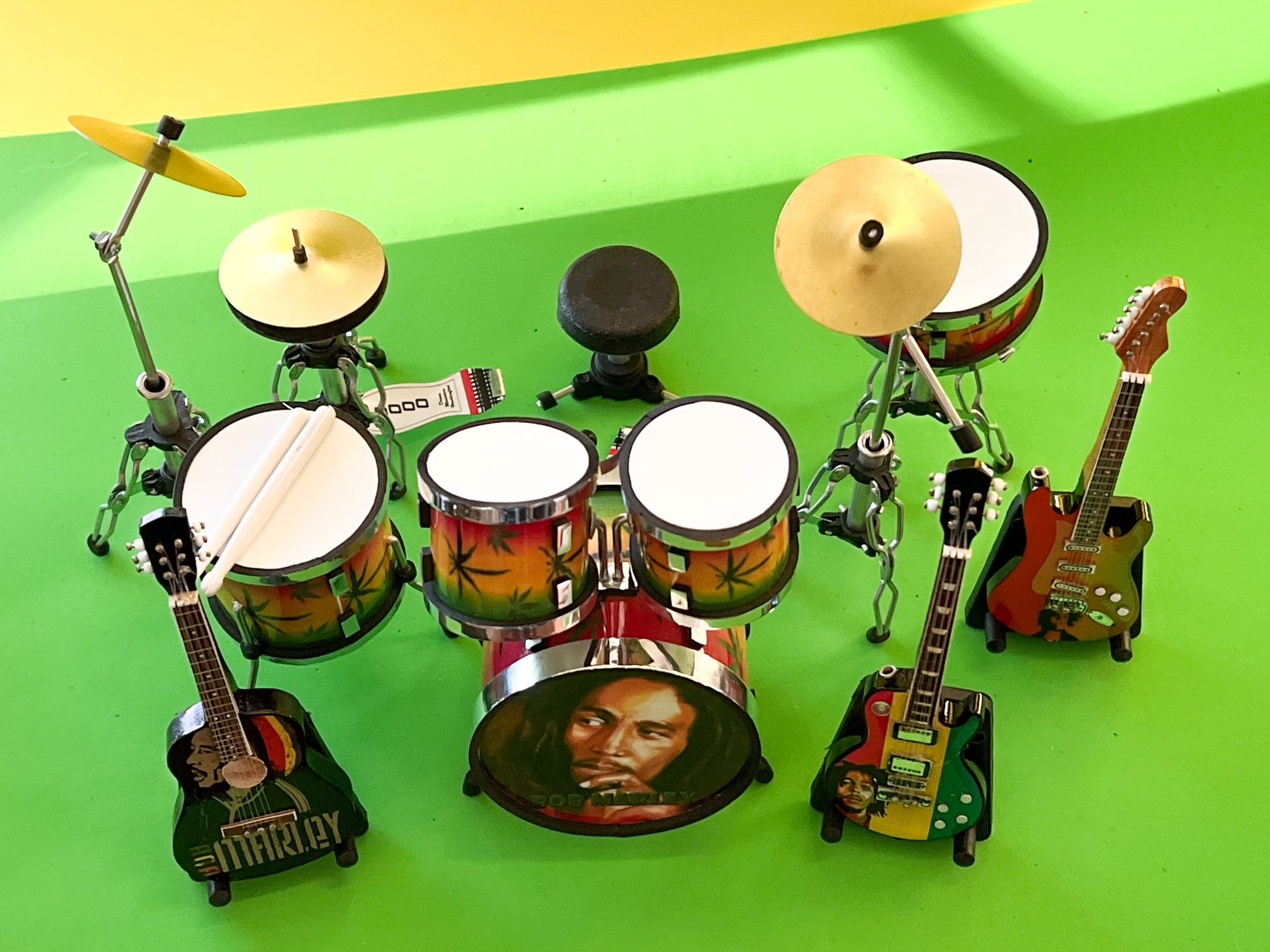 Miniature Bob Marley Drum Set with Guitars 1:12 Scale  – Reggae Music Room __etsy:5731189973