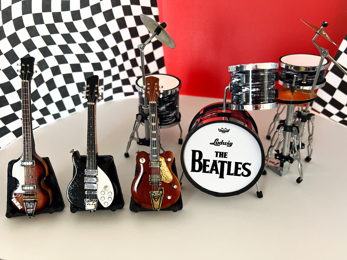 Miniature Beatles Ringo Starr Drum Set with Guitars 1:12 Scale - Dollhouse Collectibles Music __etsy:5732582711