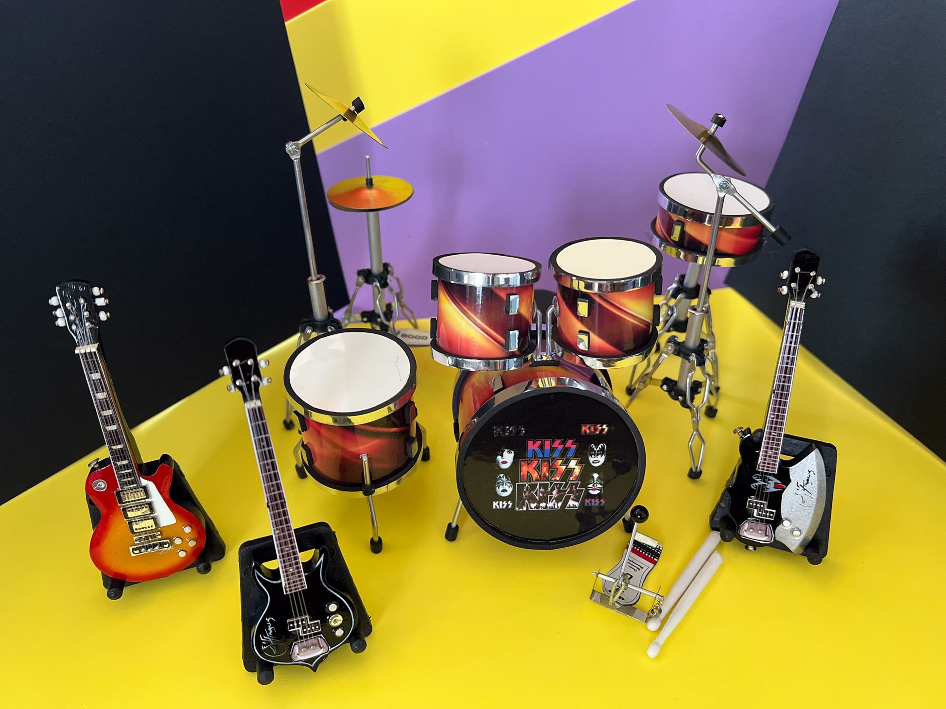 Miniature KISS Drum and Guitar Set - 1:12 Scale  -  Dollhouse Music Room Drums __etsy:5733158775