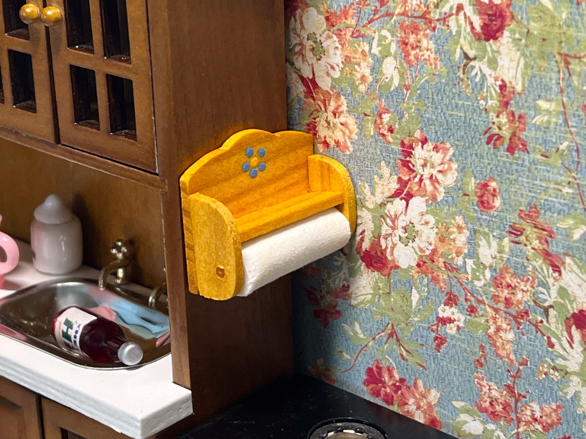 Miniature Paper Towel Holder 1:12 Scale –  Dollhouse Wooden Towel Rack __etsy:5762094299