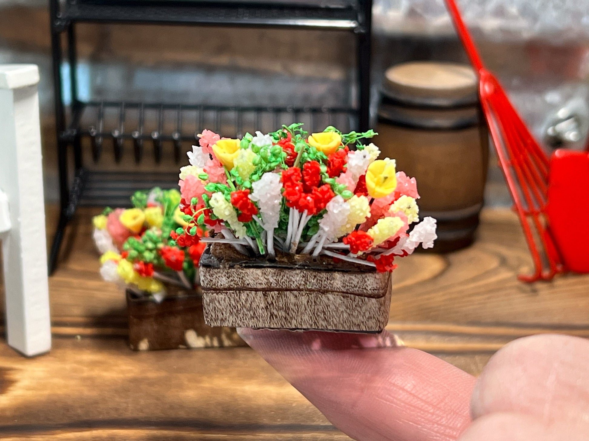 Miniature Flower Planter Box, Dollhouse Garden Decor, 1:12 Scale Bonsai __etsy:5770582633