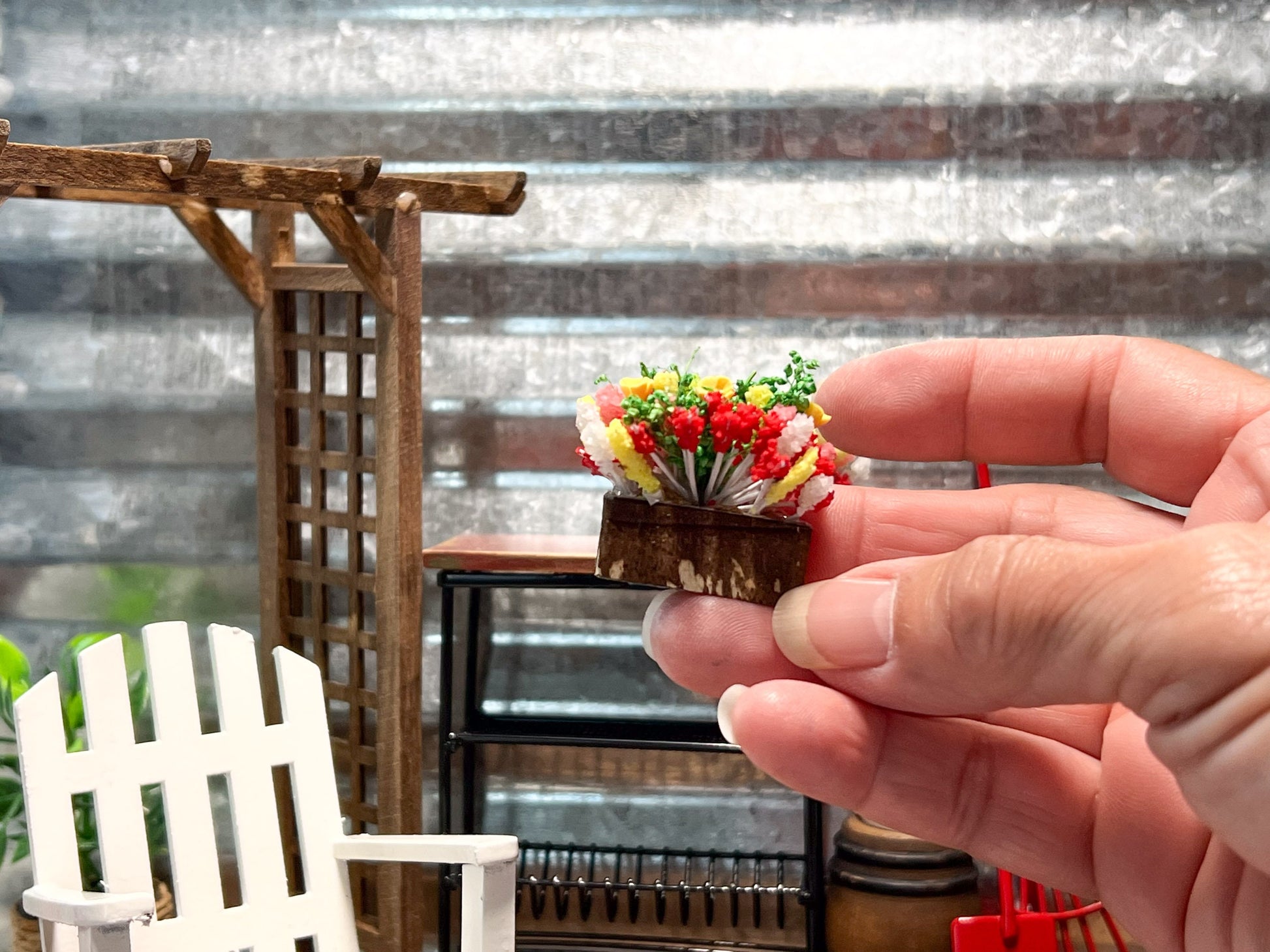 Miniature Flower Planter Box, Dollhouse Garden Decor, 1:12 Scale Bonsai __etsy:5770582823
