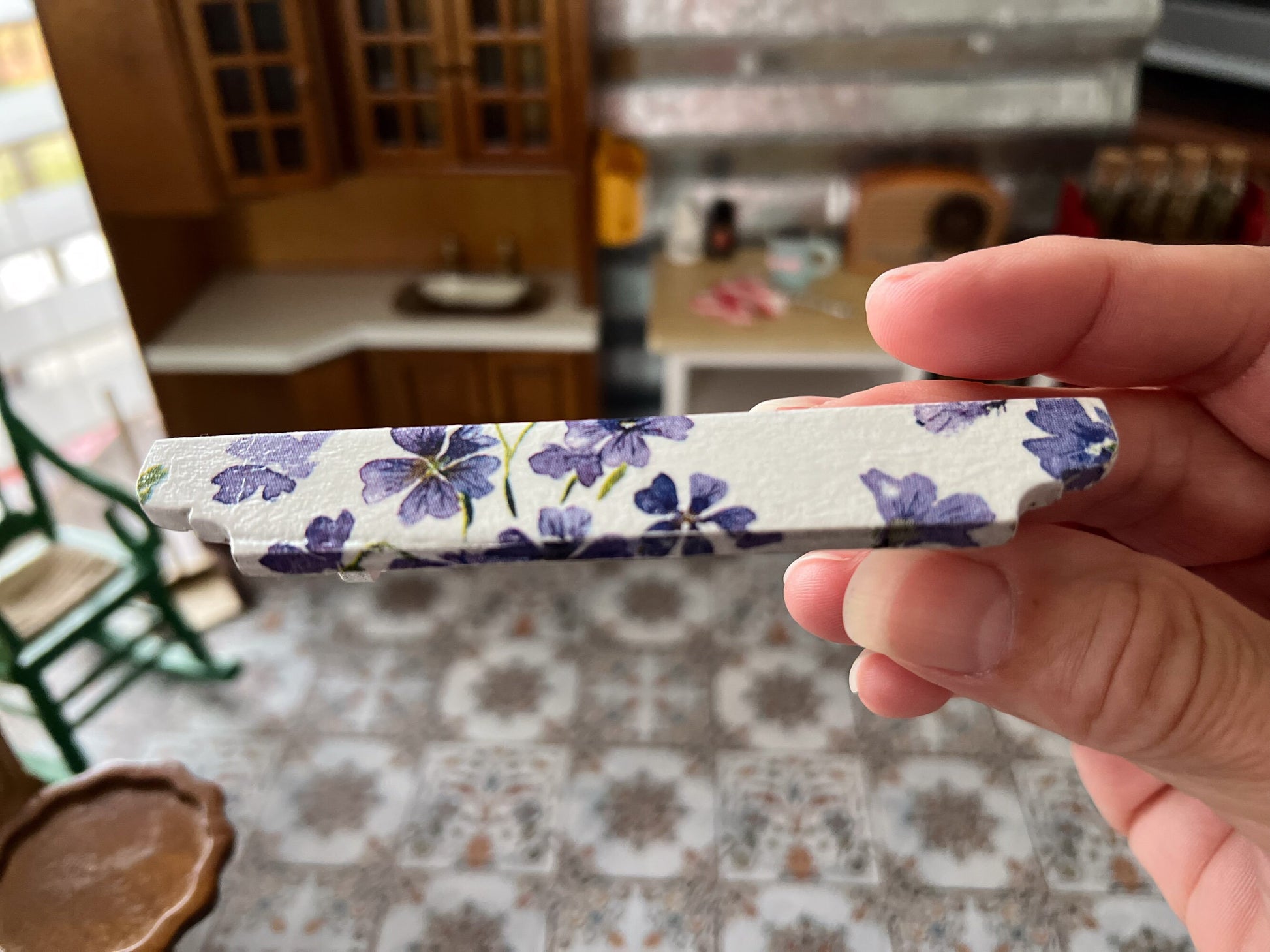 Miniature 1:12 Scale Bookshelf with Floral Decoupage –  Dollhouse Wooden Shelf __etsy:5848302697