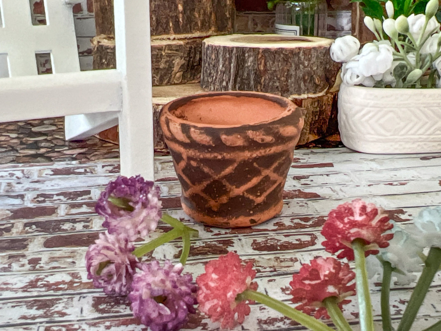 Miniature Distressed Terracotta Planters – Brown or Whitewash – 1:12 Scale Dollhouse Garden Decor __etsy:5870803232