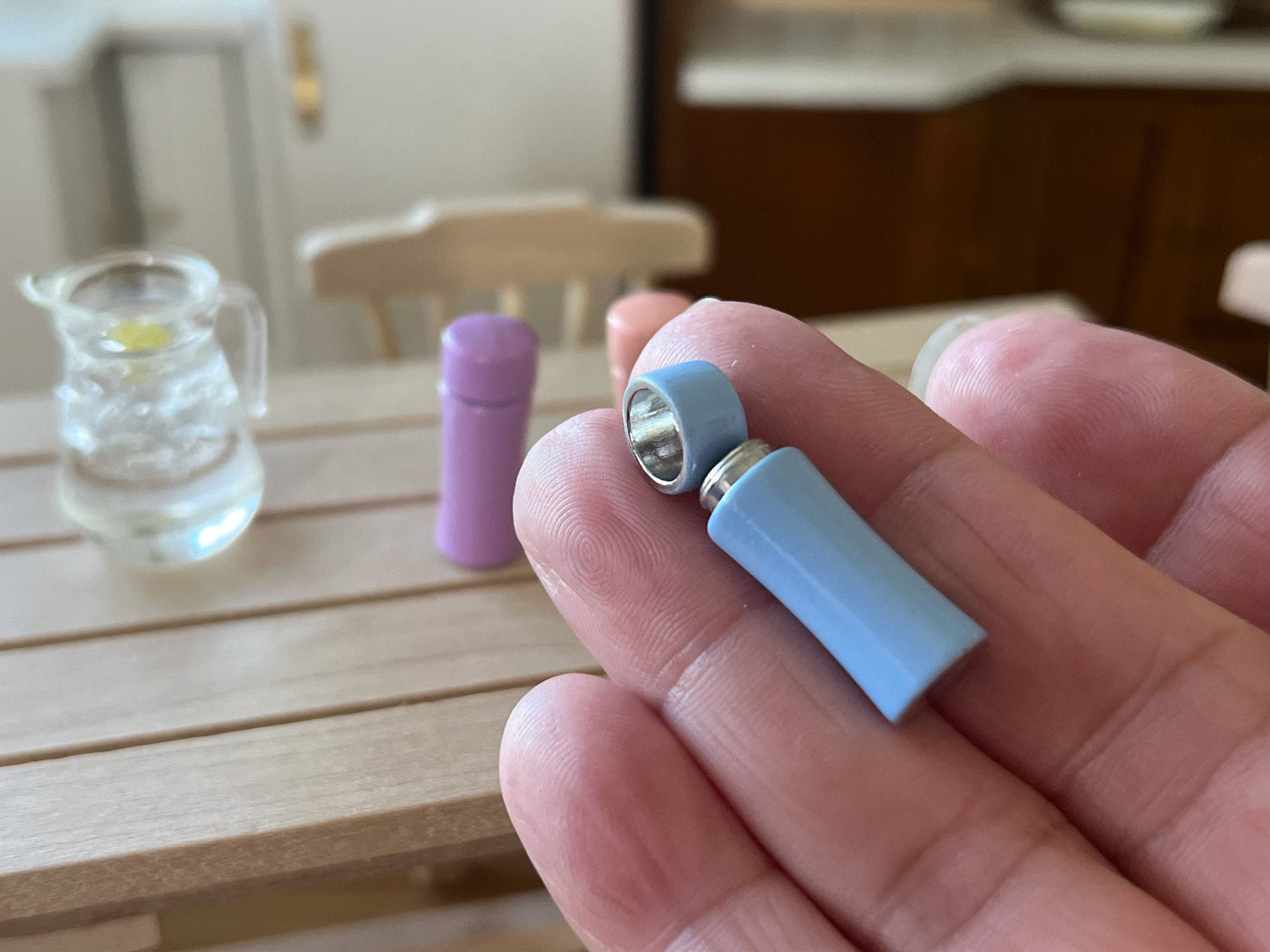 Miniature Water Bottle, 1:12 Scale, Dollhouse Metal Thermos Kitchen Accessory __etsy:5899828214