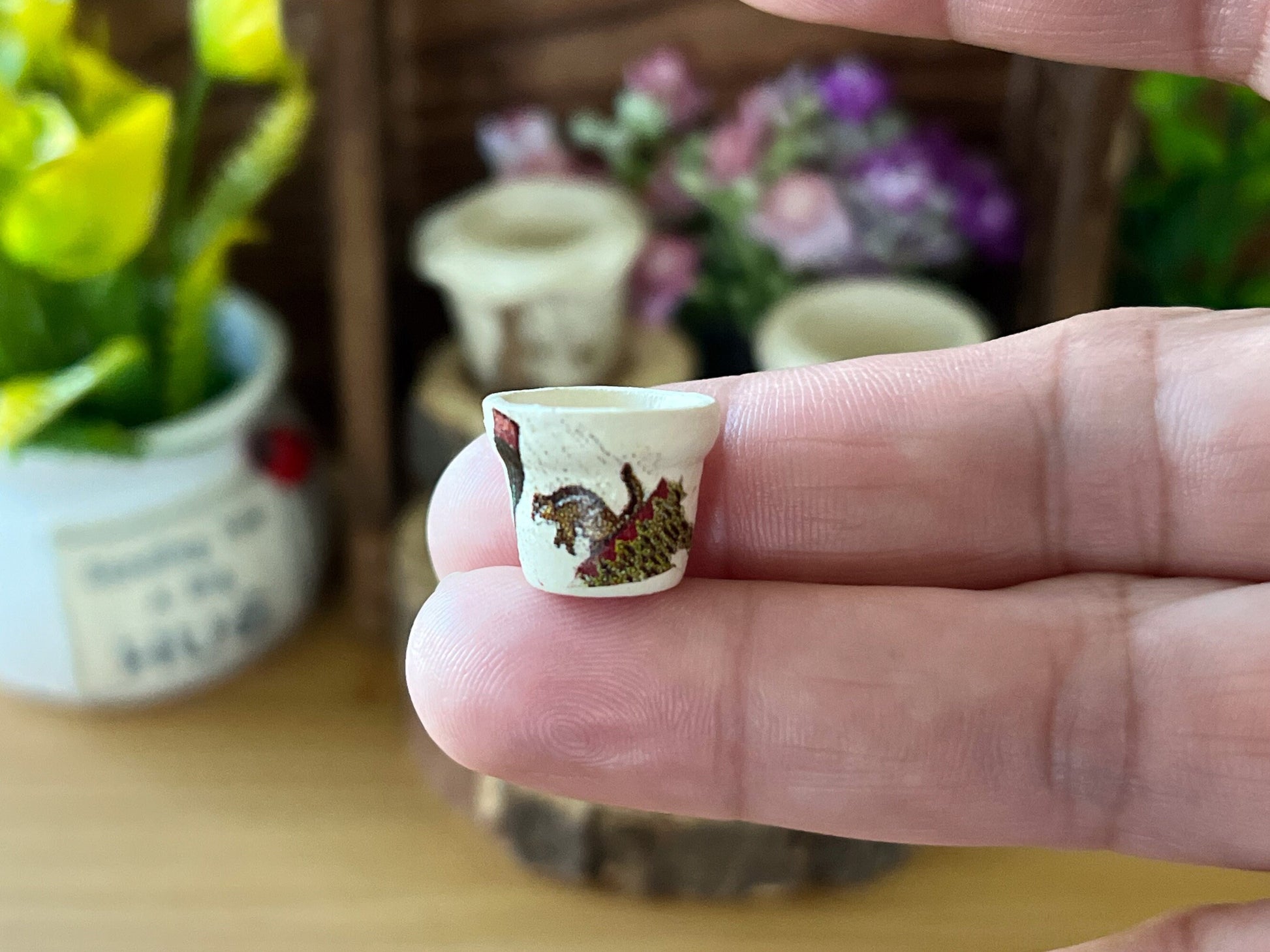 Miniature Beige Clay Planter Set -1:12 Scale - Dollhouse 5 PC Rustic Cabin Decor __etsy:5908175983