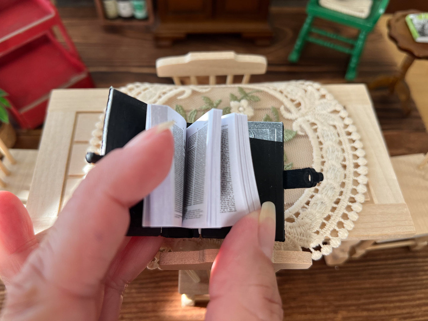 Miniature Holy Bible 1:6 Scale – Dollhouse Bible in Black, Gold, or Silver with Text __etsy:5977822777
