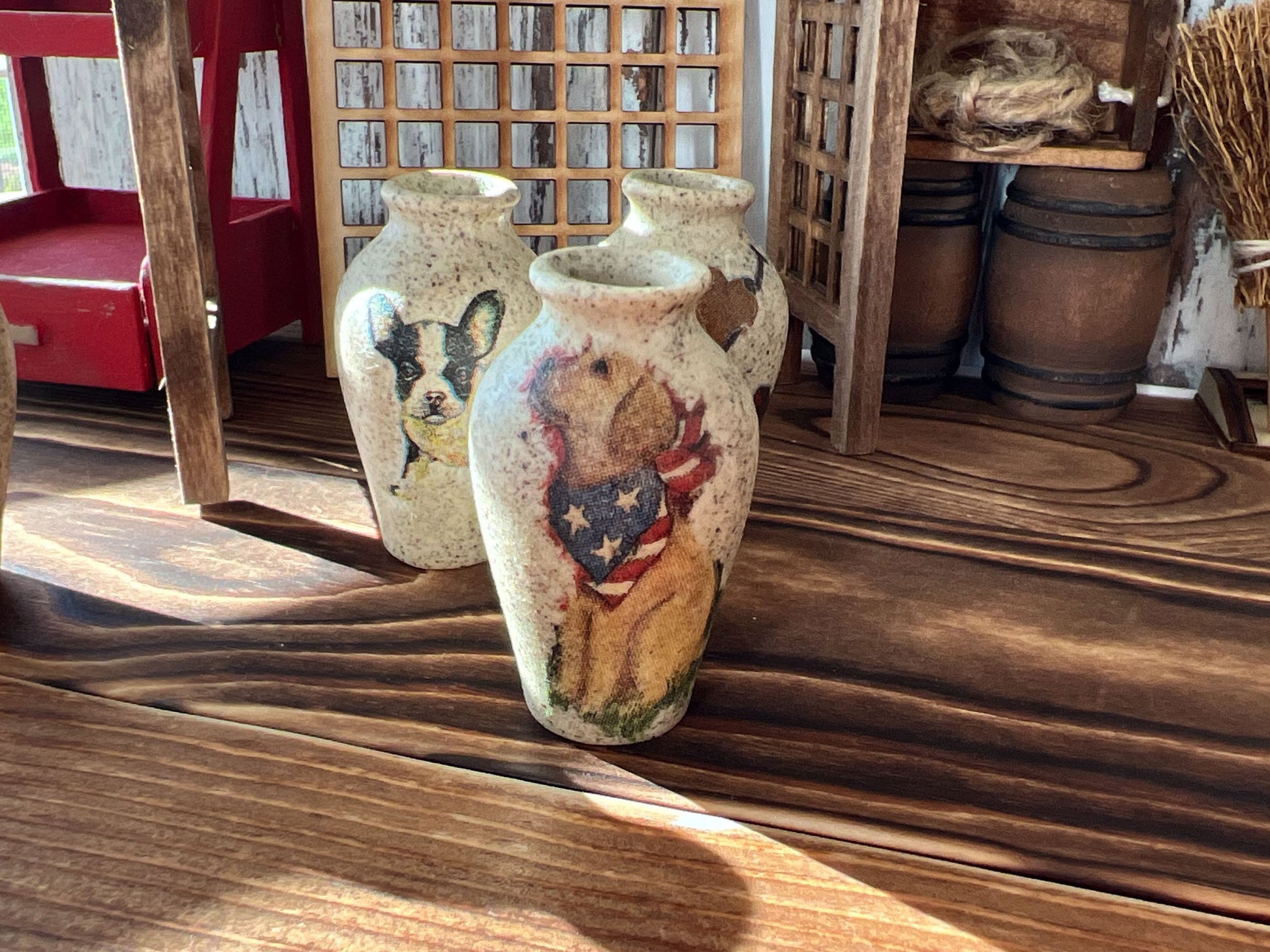 Miniature Stoneware Vase, 1:6 Scale – Dollhouse Decor Handcrafted with Dog Theme __etsy:5985614900