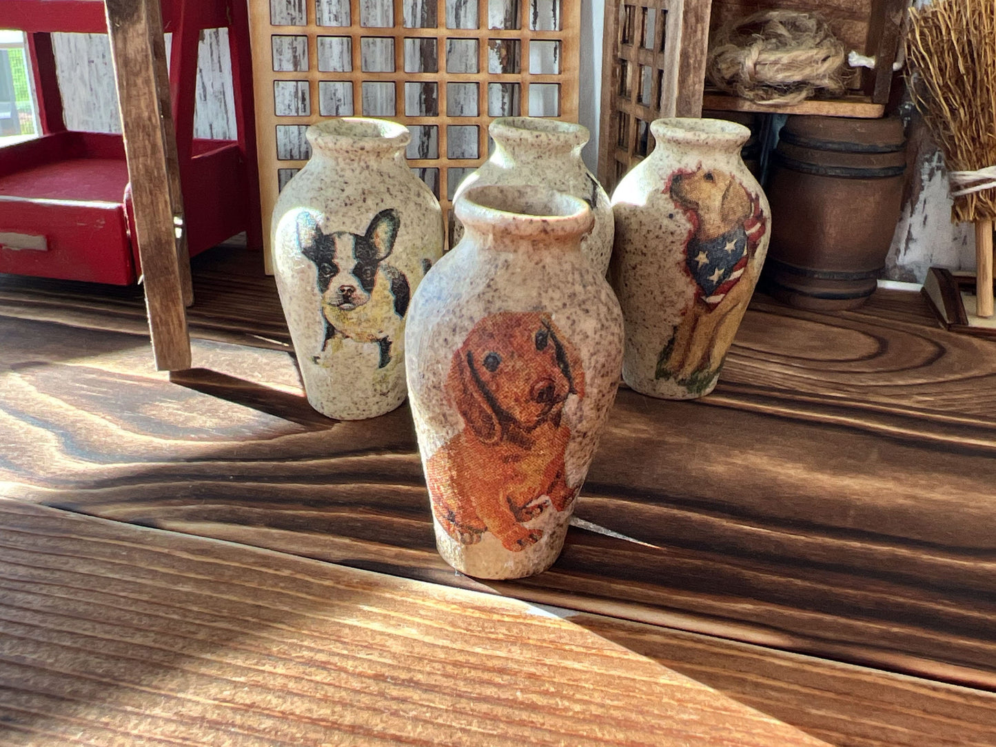 Miniature Stoneware Vase, 1:6 Scale – Dollhouse Decor Handcrafted with Dog Theme __etsy:5985614908