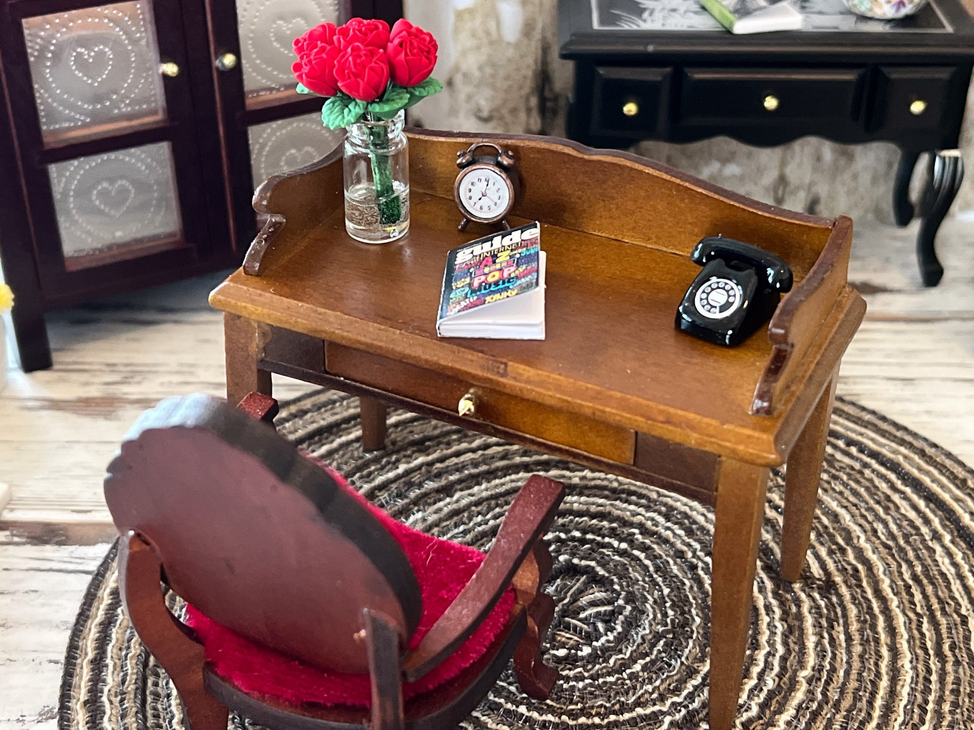 Miniature Writing Desk –  1:12 Scale - Dollhouse Wooden Furniture - Brown Desk with Drawer __etsy:5991292011
