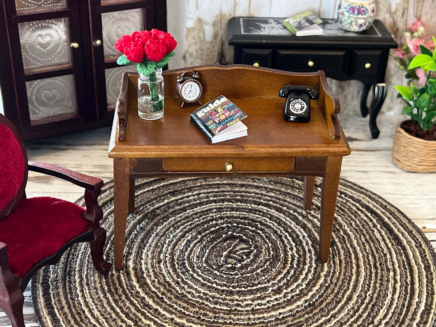 Miniature Writing Desk –  1:12 Scale - Dollhouse Wooden Furniture - Brown Desk with Drawer __etsy:5991292129
