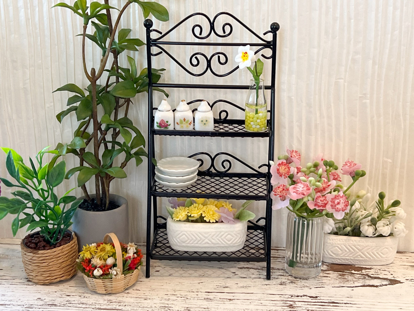 Miniature Wrought Iron Three Tier Shelving - 1:12 Scale - Dollhouse Furniture Black Plant Display __etsy:6063080070