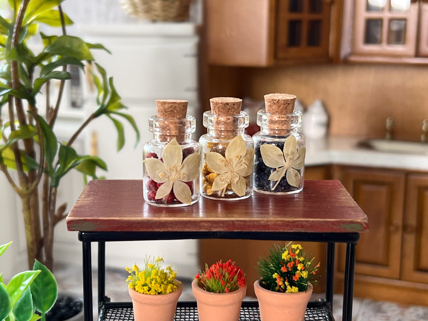 Dollhouse Glass Jars 3 PC Set, 1:6 Scale with Dried Flowers – Doll Home Decor __etsy:6111980356