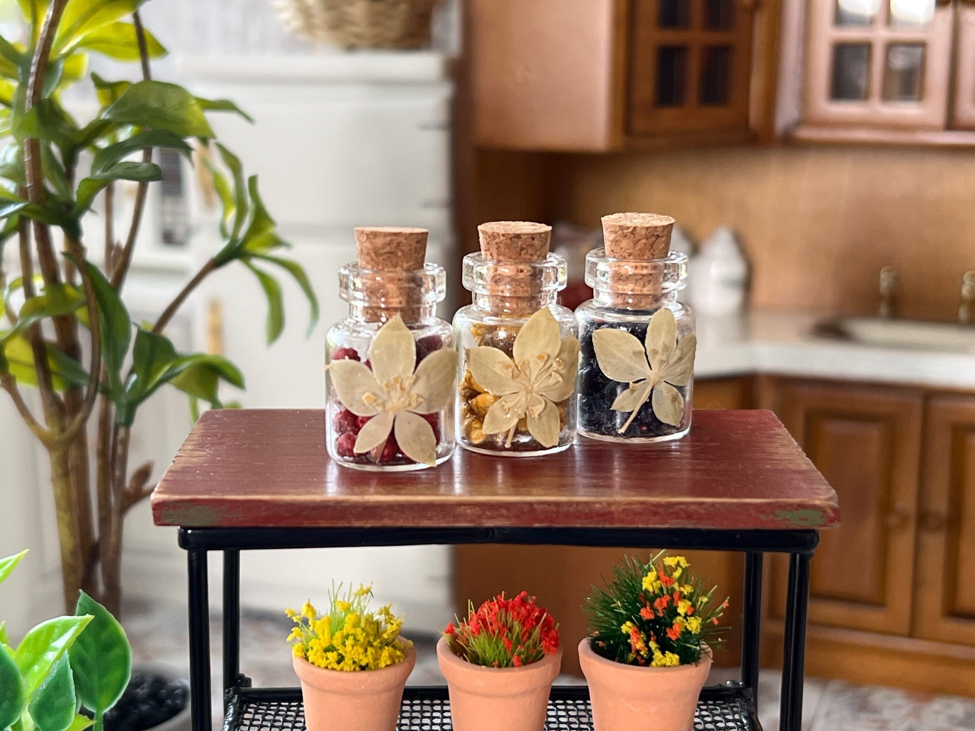 Dollhouse Glass Jars 3 PC Set, 1:6 Scale with Dried Flowers – Doll Home Decor __etsy:6111980356