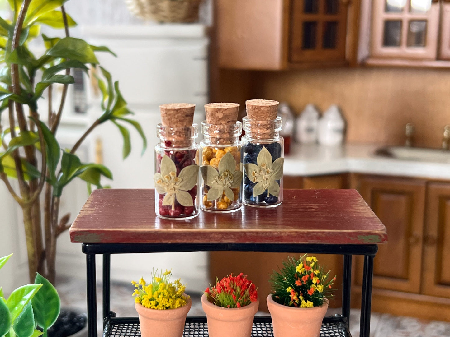 Dollhouse Glass Jars 3 PC Set, 1:6 Scale with Dried Flowers – Doll Home Decor __etsy:6111980358