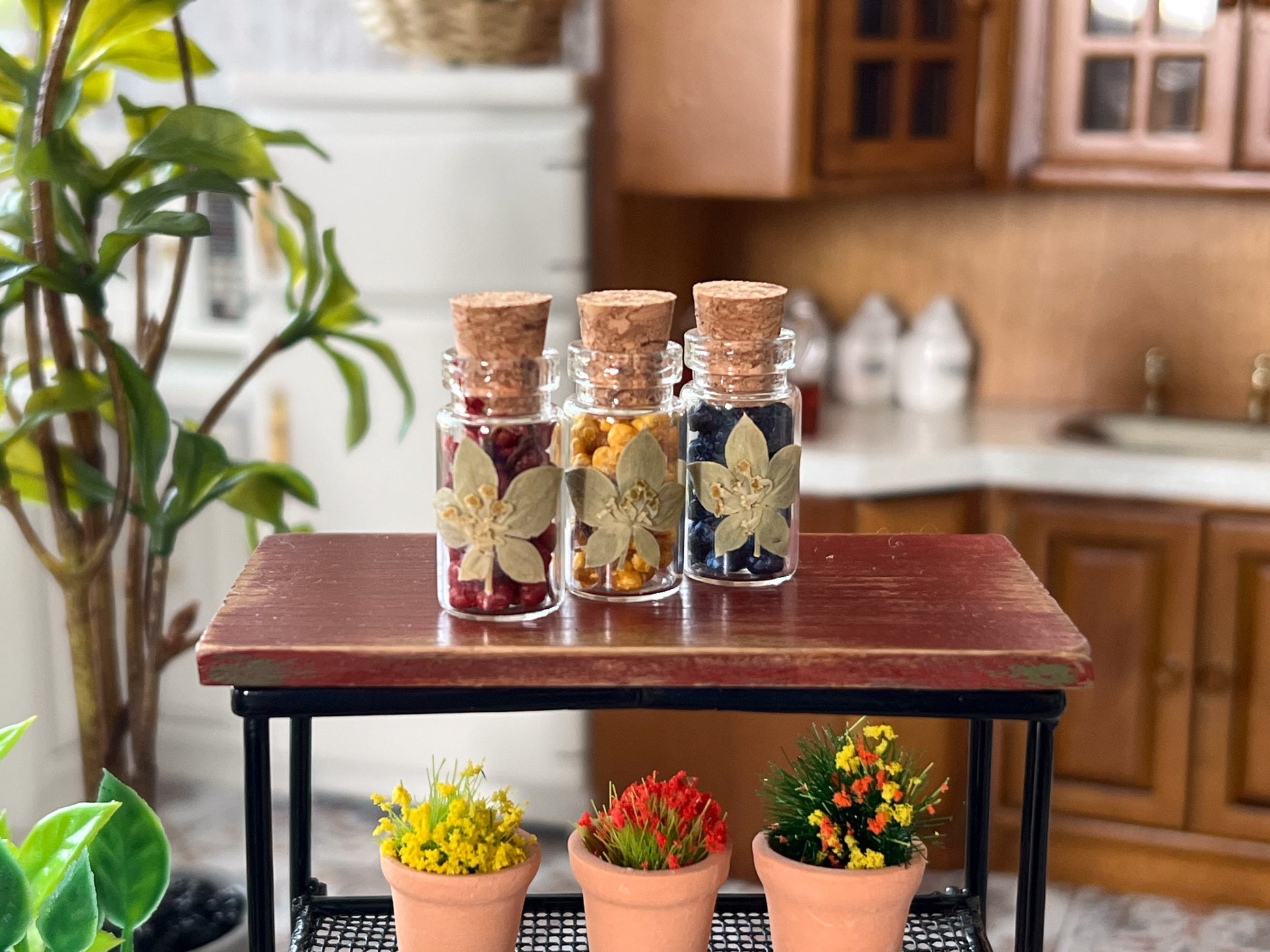 Dollhouse Glass Jars 3 PC Set, 1:6 Scale with Dried Flowers – Doll Home Decor __etsy:6111980358