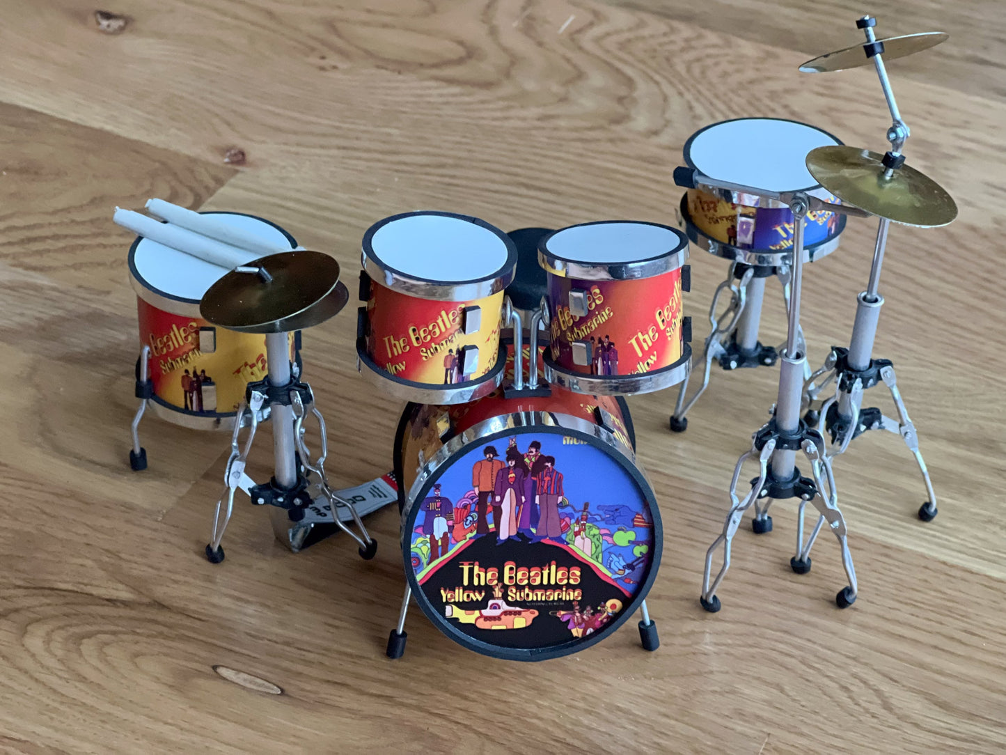 Miniature Beatles Drums Set 1:12 Scale  – Dollhouse Music Room Yellow Submarine Drums __etsy:6121585982