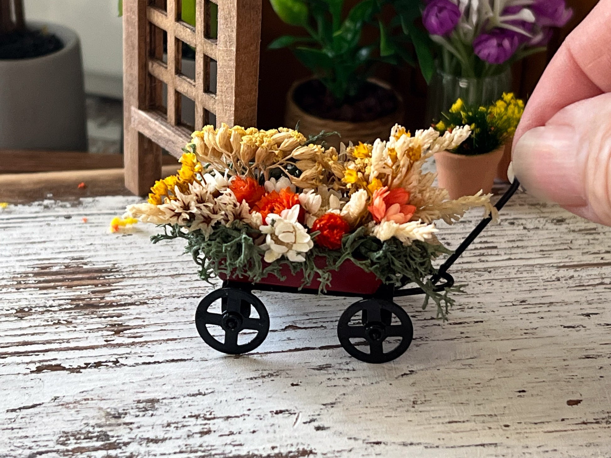 Make a statement in your fairy garden with this beautifully decorated metal red wagon! Our vintage-inspired design is perfect for brightening up your tiny home, balcony, garden or patio. Crafted from iron metal. __etsy:6143730652