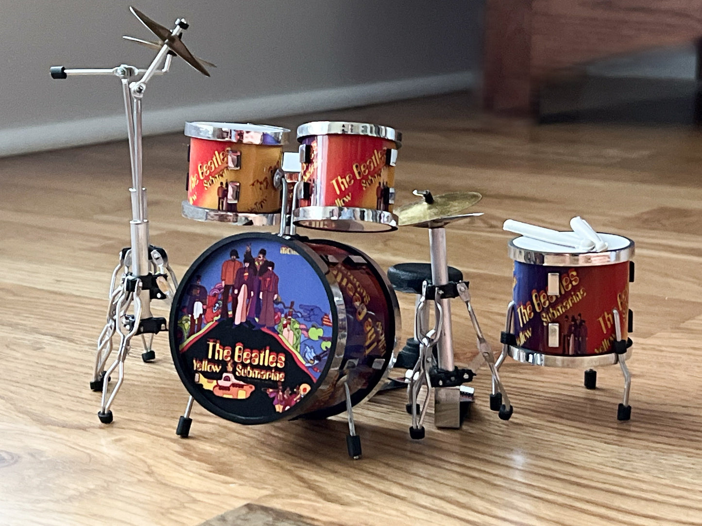 Miniature Beatles Drums Set 1:12 Scale  – Dollhouse Music Room Yellow Submarine Drums __etsy:6169703693