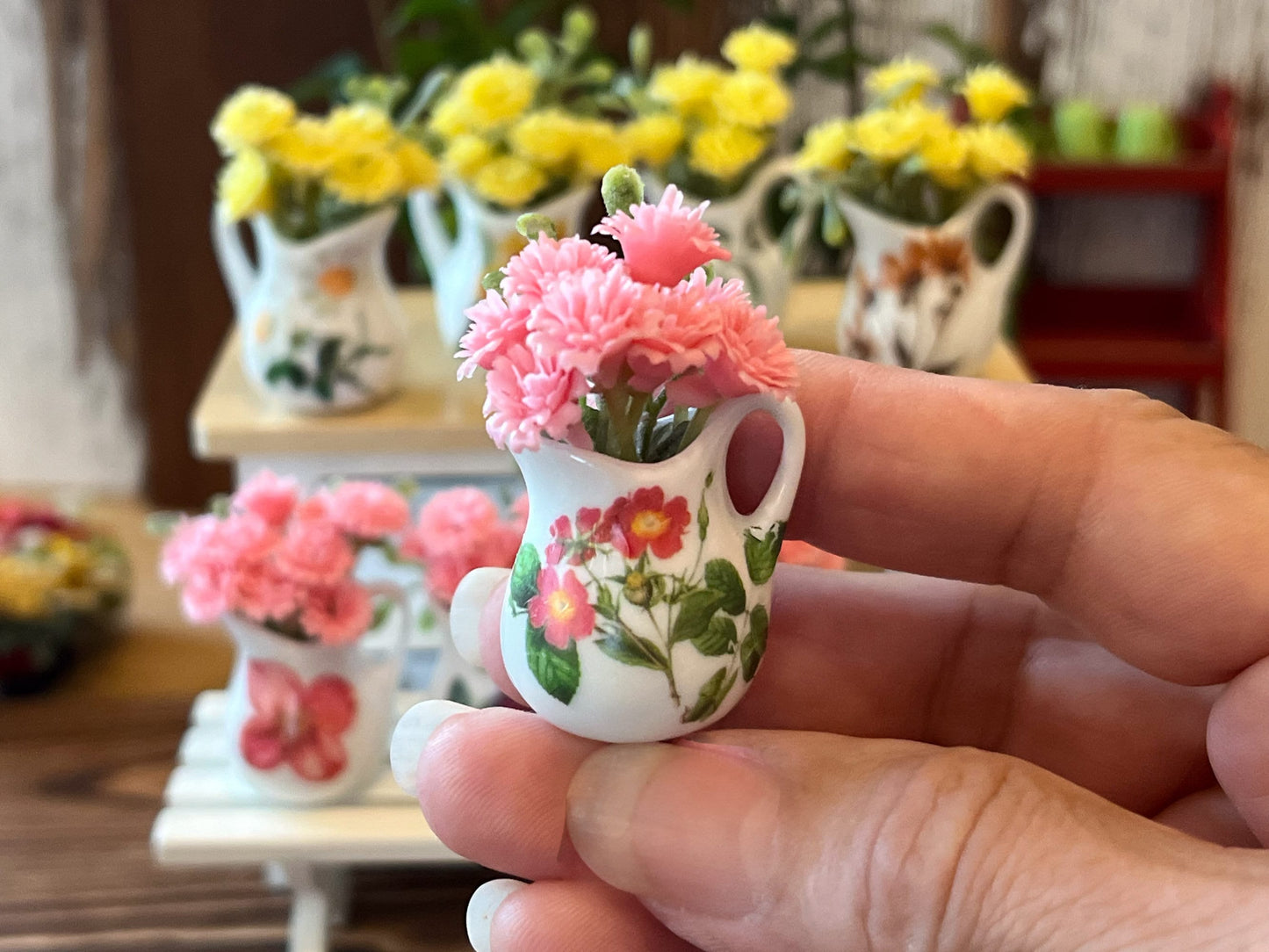 Dollhouse Miniature Ceramic Vase with Flowers - 1:6 Scale Barbie Decor __etsy:6328187080