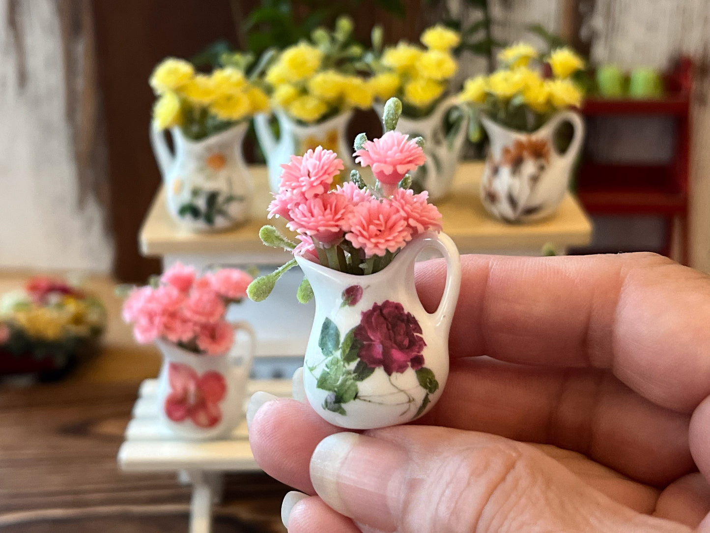 Dollhouse Miniature Ceramic Vase with Flowers - 1:6 Scale Barbie Decor __etsy:6328187126