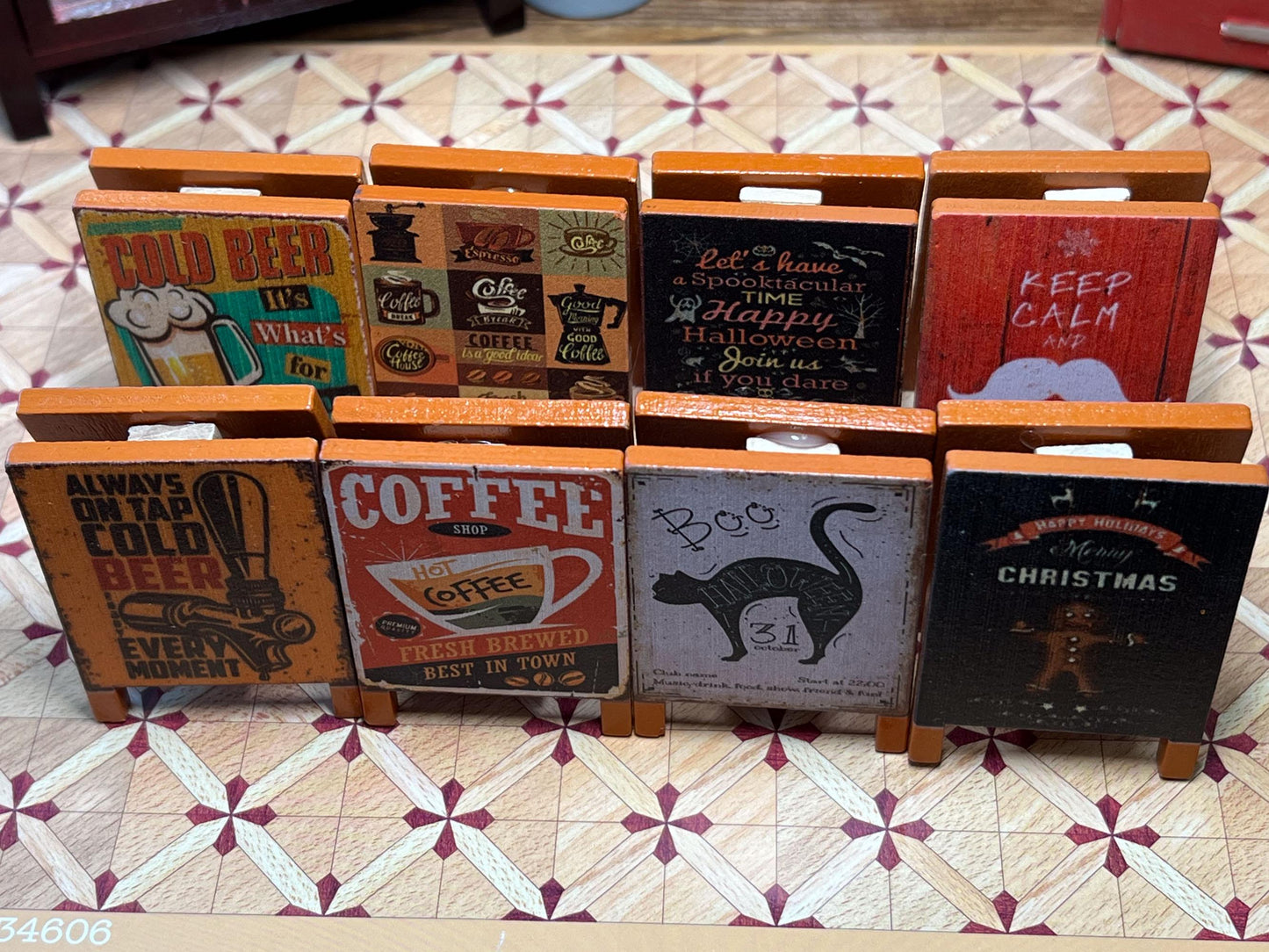 Miniature Vintage Wooden Signboards – 1:12 Scale Dollhouse Coffee Shop, Holiday, and Pub Signs __etsy:6361192682