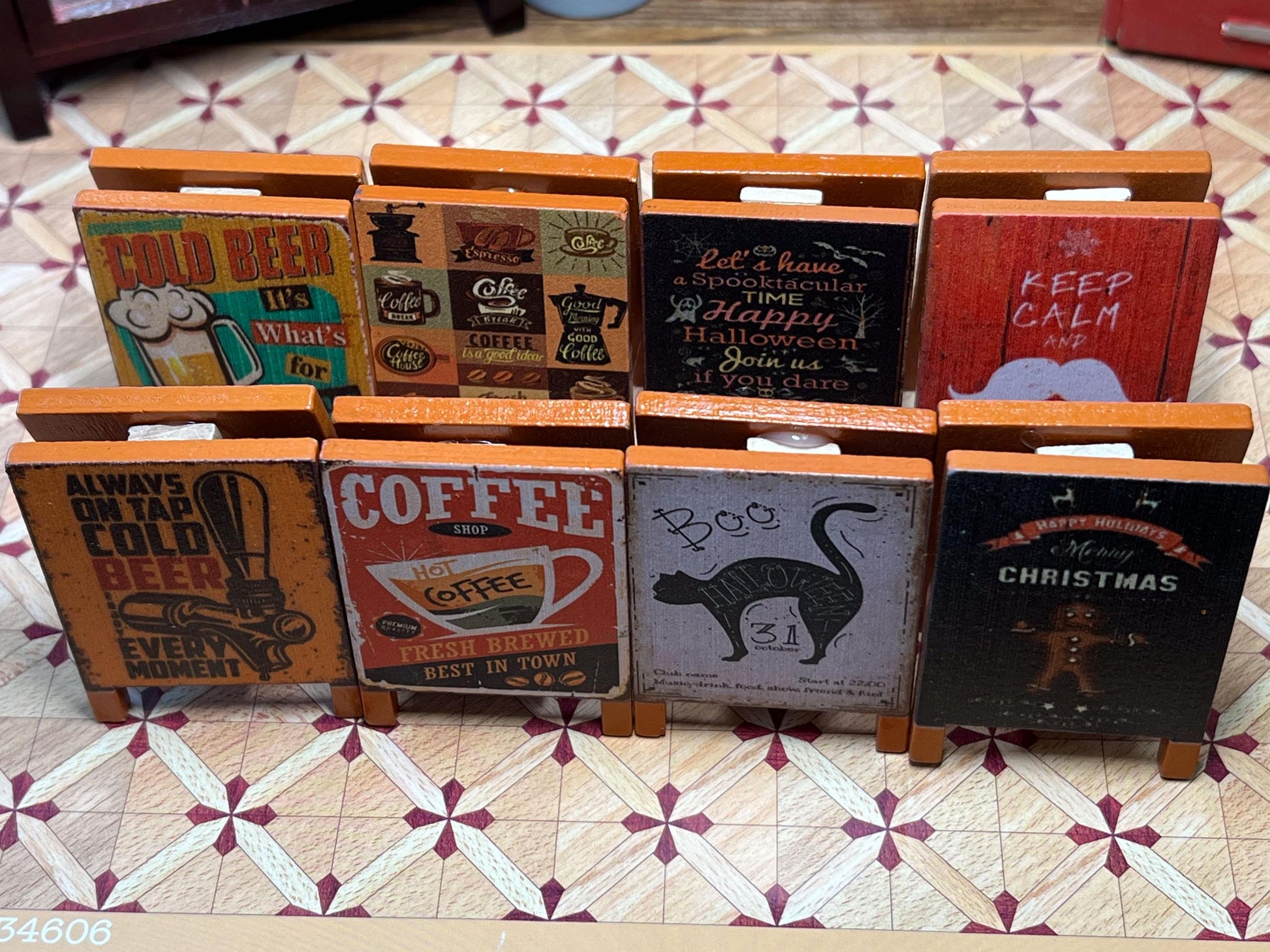 Miniature Vintage Wooden Signboards – 1:12 Scale Dollhouse Coffee Shop, Holiday, and Pub Signs __etsy:6361192682