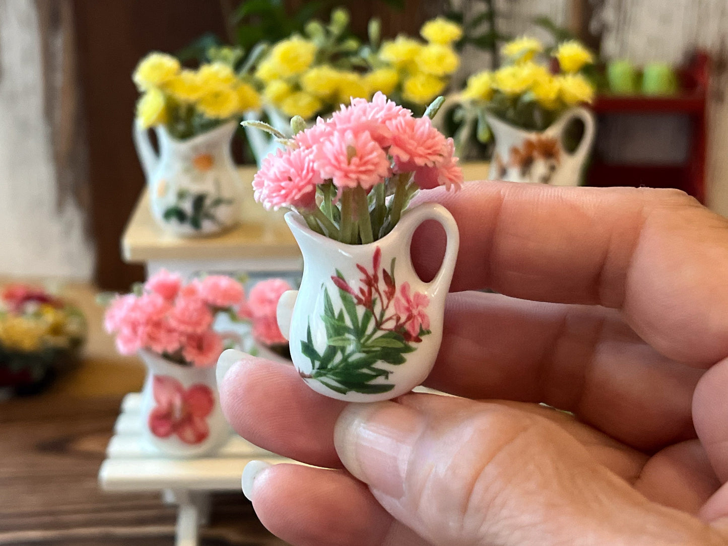 Dollhouse Miniature Ceramic Vase with Flowers - 1:6 Scale Barbie Decor __etsy:6376254421