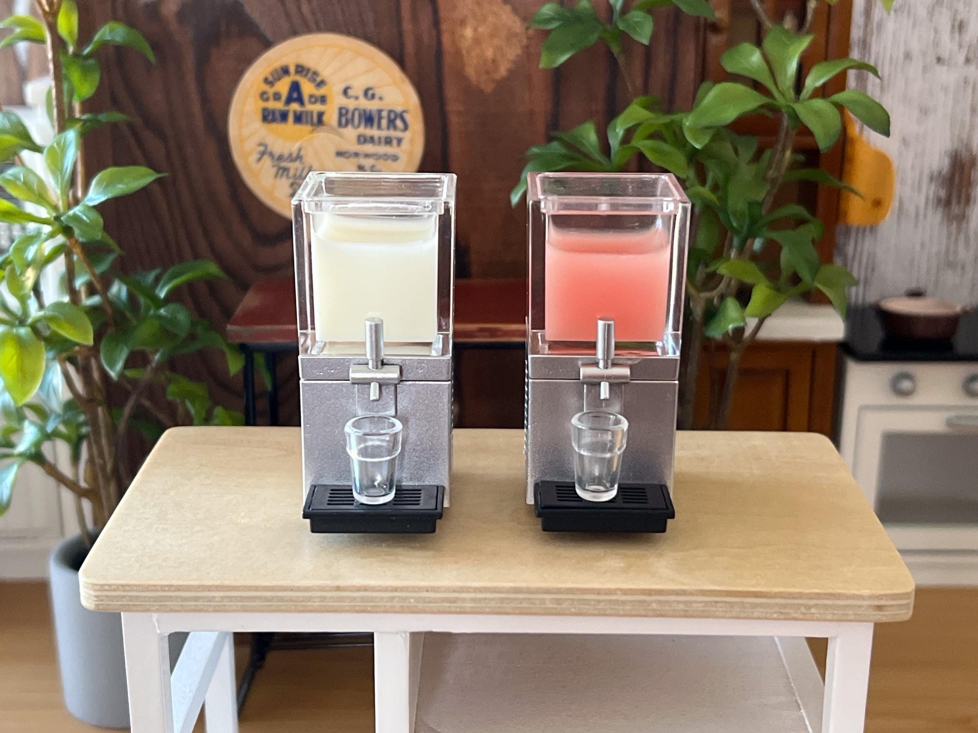 Dollhouse Miniature 1:12, 2 PC Set Juice Dispenser with Cup Filled with Like Lemonade or Fruit Juice, Restaurant Beverage Machine Dispenser __etsy:6430719029