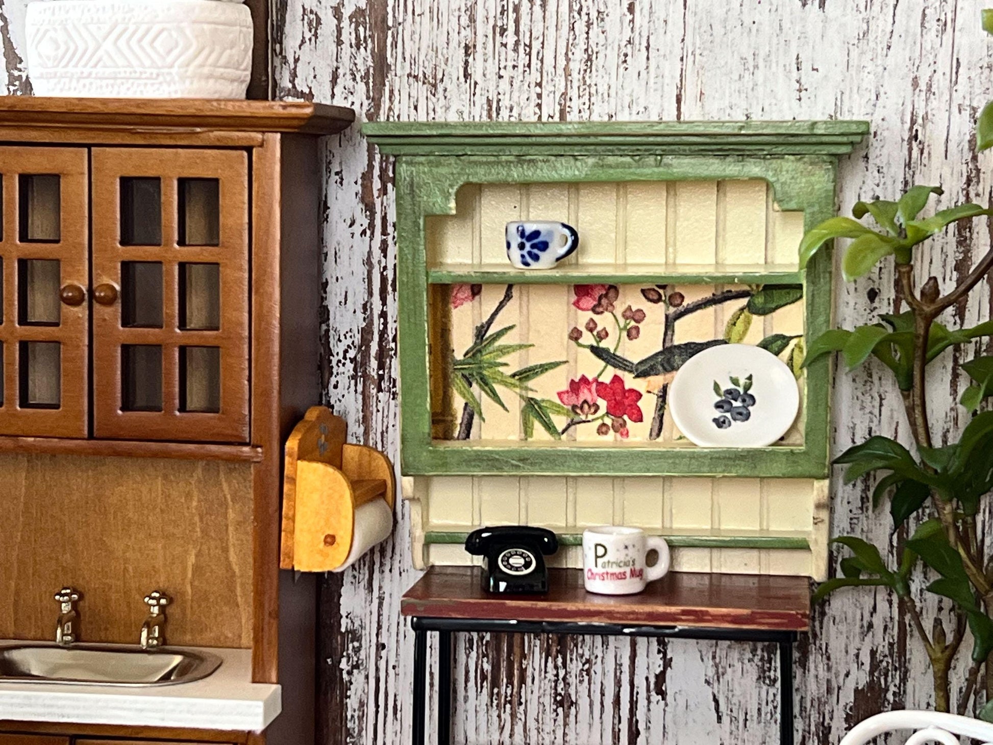 Dollhouse Miniature Wall Hanging Shelf – 1:12 Scale Yellow Wooden Shelf - A Charming Country-Style Shelf for Your Dollhouse Kitchen! __etsy:6448594024