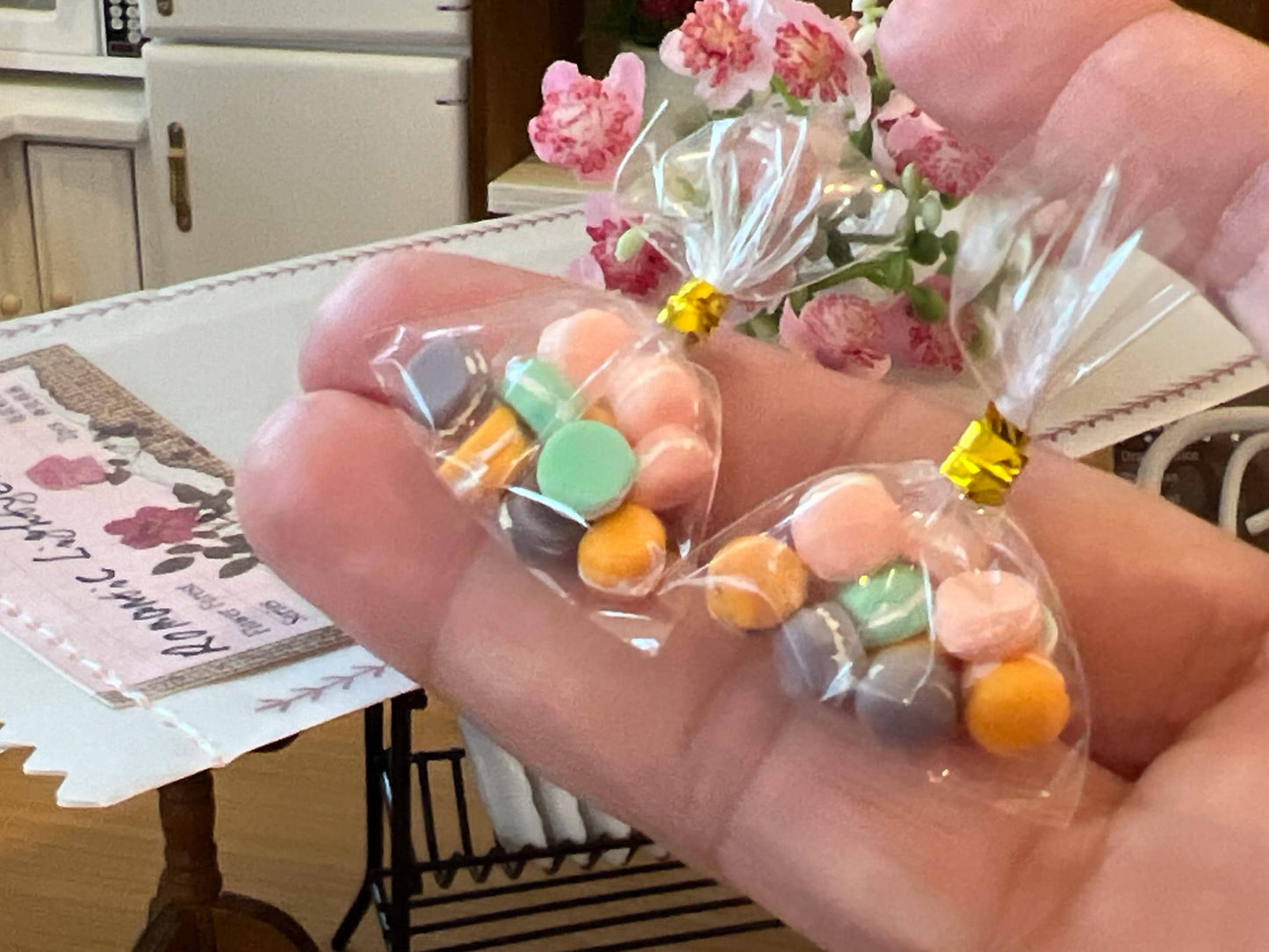Miniature Macaroons in Bag – 1:12 Scale - 1 Bag with 10 Macaroons Dollhouse Dessert __etsy:6497761224