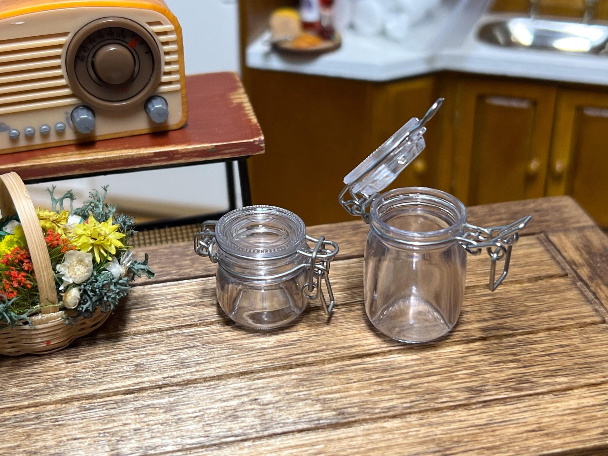 Miniature Mason Jar 2Pc - 1:12 Scale - Dollhouse Plastic Jars with Fruit __etsy:6524687708