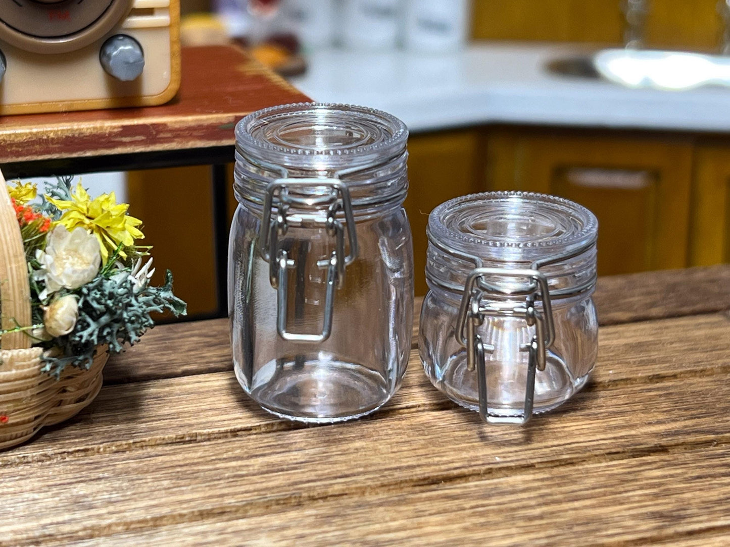 Miniature Mason Jar 2Pc - 1:12 Scale - Dollhouse Plastic Jars with Fruit __etsy:6524687724